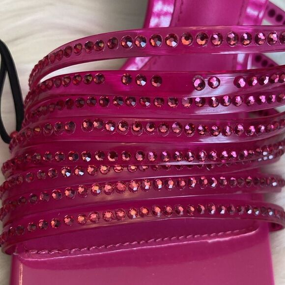 Zara Discounted Vinyl Pink Rhinestone Squared Toe High Heels Dress Sandals Shoes - Picture 14 of 14